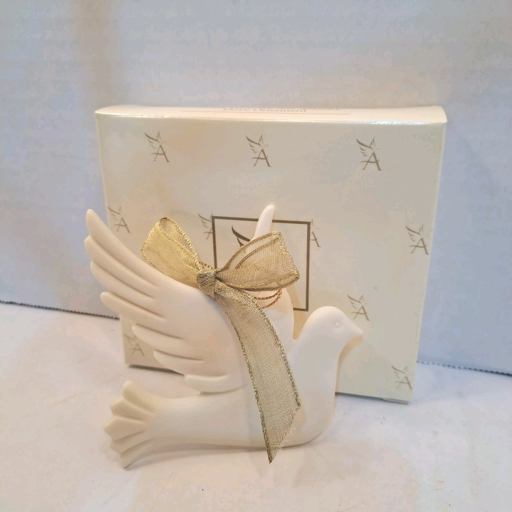 Avon Touched By An Angel Dove Ornament Ivory Gold Porcelain Hanging 1998